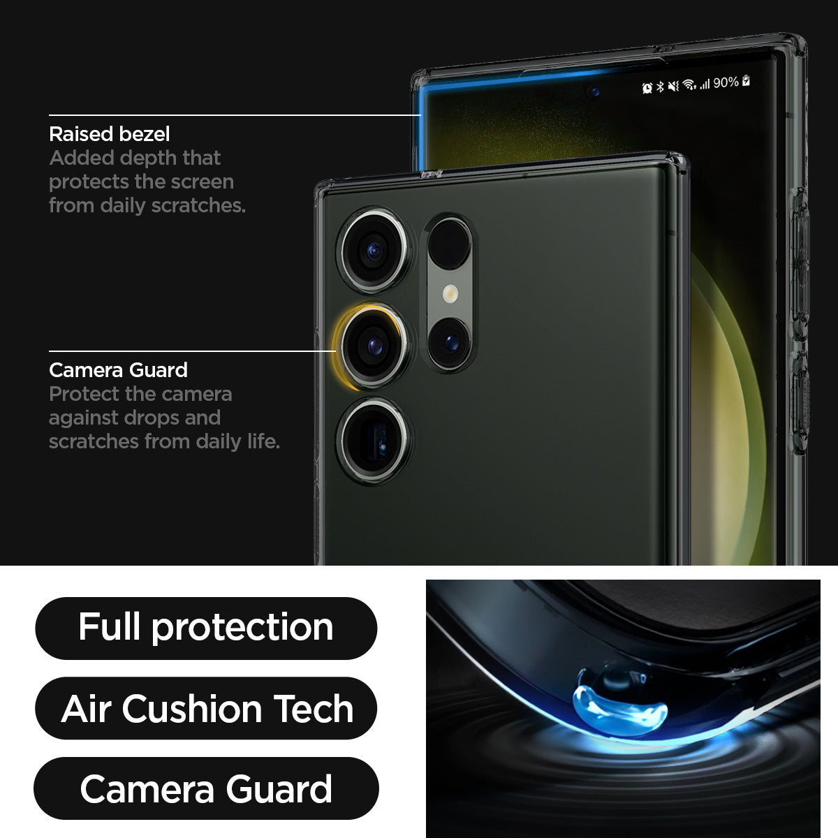 ACS05611 - Galaxy S23 Ultra Case Liquid Crystal in space crystal raised bezel added depth that protects the screen from daily scratches. camera guard protect the camera against drops and scratches from daily life. full protection. air cushion tech. camera guard.