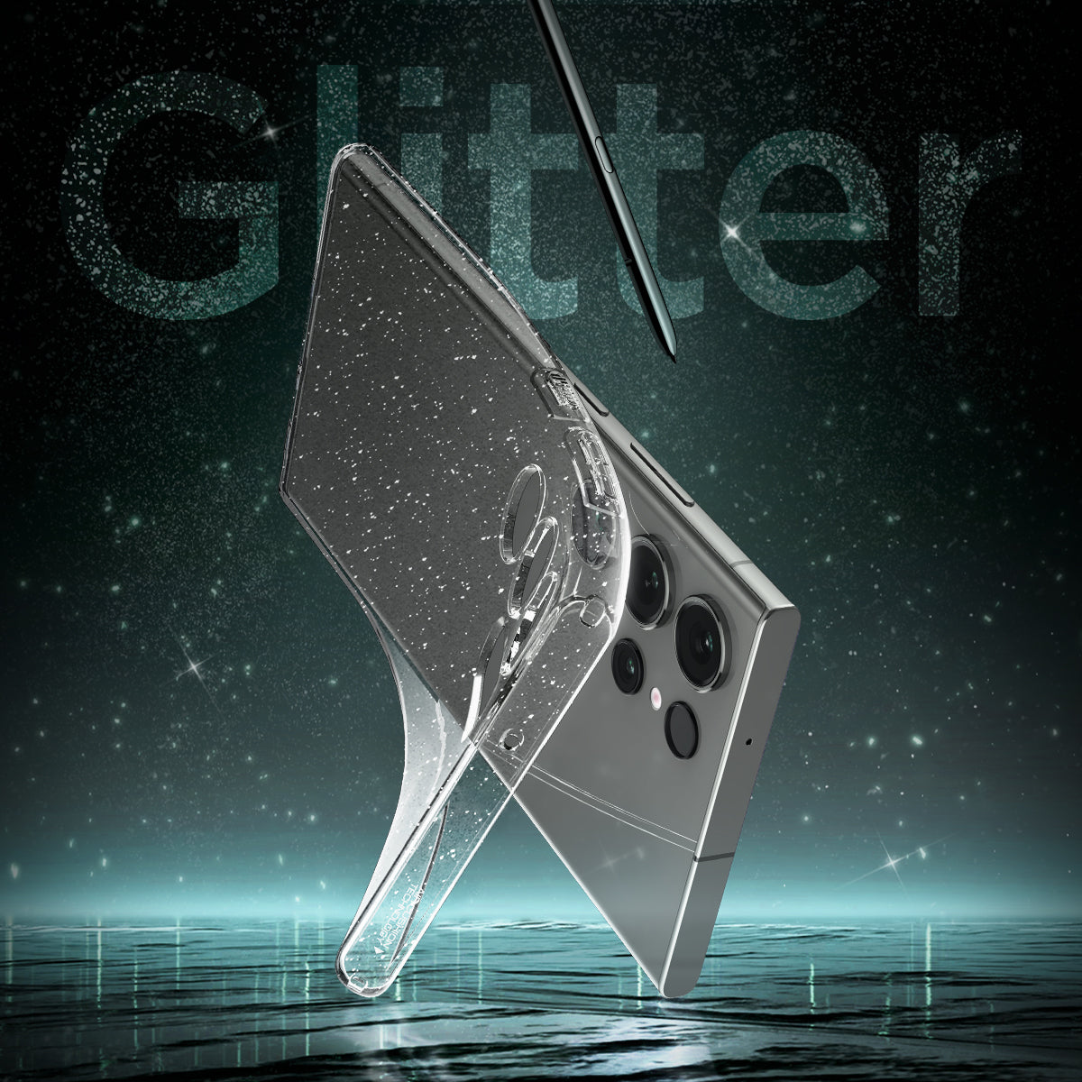 ACS05612 - Galaxy S23 Ultra Case Liquid Crystal Glitter in crystal quartz showing clear glitter back case.