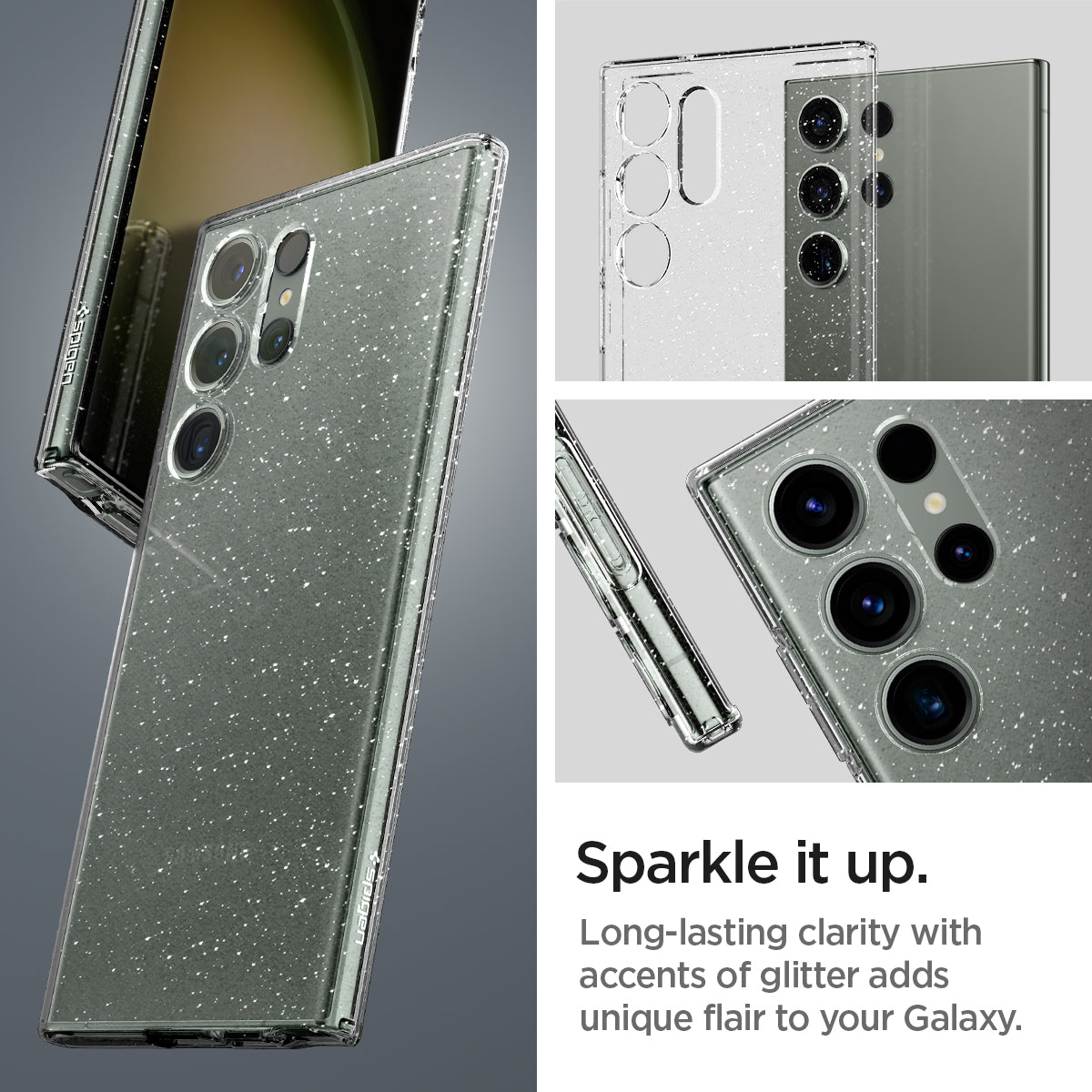 ACS05612 - Galaxy S23 Ultra Case Liquid Crystal Glitter in crystal quartz sparkle it up. long lasting clarity with accents of glitter adds unique flair to your galaxy.