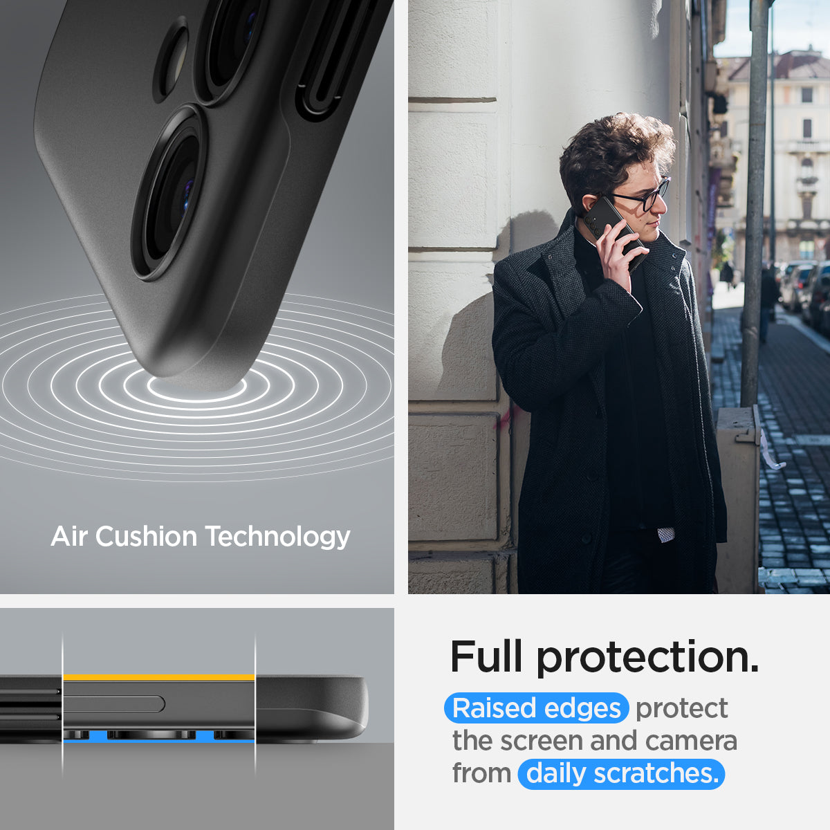 ACS07341 - Galaxy S24 Case Thin Fit in Black full protection. raised edges protect the screen and camera from daily scratches. Aircushion technology.