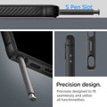 ACS07286 - Galaxy S24 Ultra Case Rugged Armor in Matte Black showing the S Pen Slot. Precisely designed to fi seamlessly and utilize all functionalities