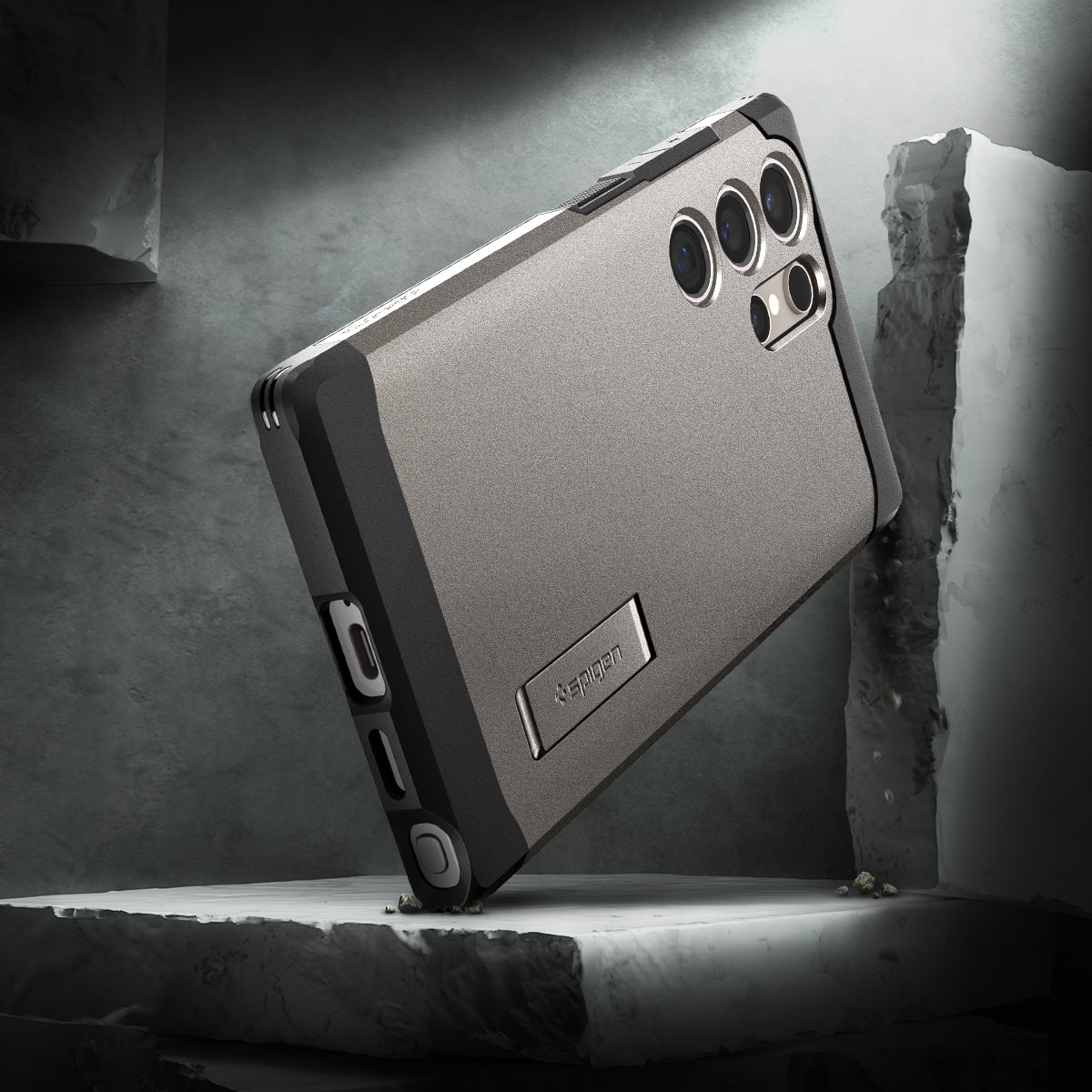 ACS07301 - Galaxy S24 Ultra Case Tough Armor in Gunmetal showing the back, partial side and bottom