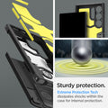 ACS07300 - Galaxy S24 Ultra Case Tough Armor in Black showing the sturdy protection. Extreme Protection Tech, dissipates shocks within the case for internal protection