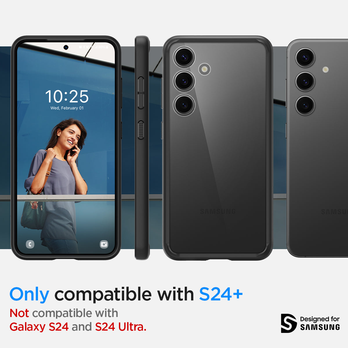ACS07330 - Galaxy S24 Plus Case Ultra Hybrid in Matte Black only compatible with S24+ not compatible with galaxy s24 and s24 ultra.