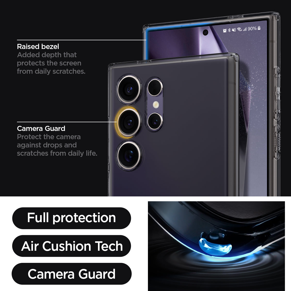ACS07284 - Galaxy S24 Ultra Case Liquid Crystal in Space Crystal raised bezel added depth that protects the screen from daily scratches. camera guard protect the camera against drops and scratches from daily life. full protection. air cushion tech. camera guard.