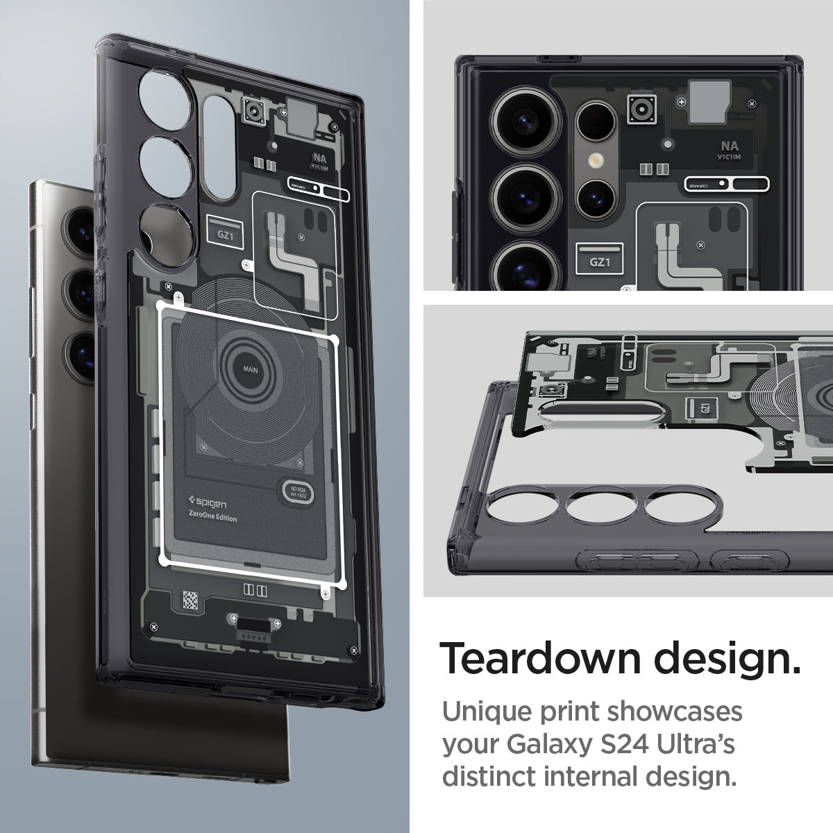 ACS07293 - Galaxy S24 Ultra Case Ultra Hybrid Zero One in Zero One teardown design. Unique print showcases your galaxy S24 ultra's distinct internal design.