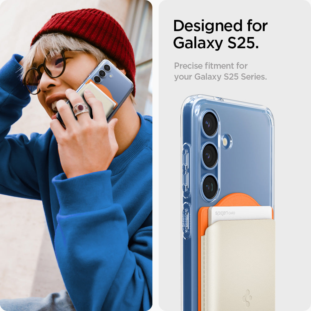 AFA09233 - Galaxy S25 Case MagSafe Card Holder Nano Pop (MagFit) in Orange Beige showing the designed for Galaxy S25 with precise fitment for your Galaxy S25 Series