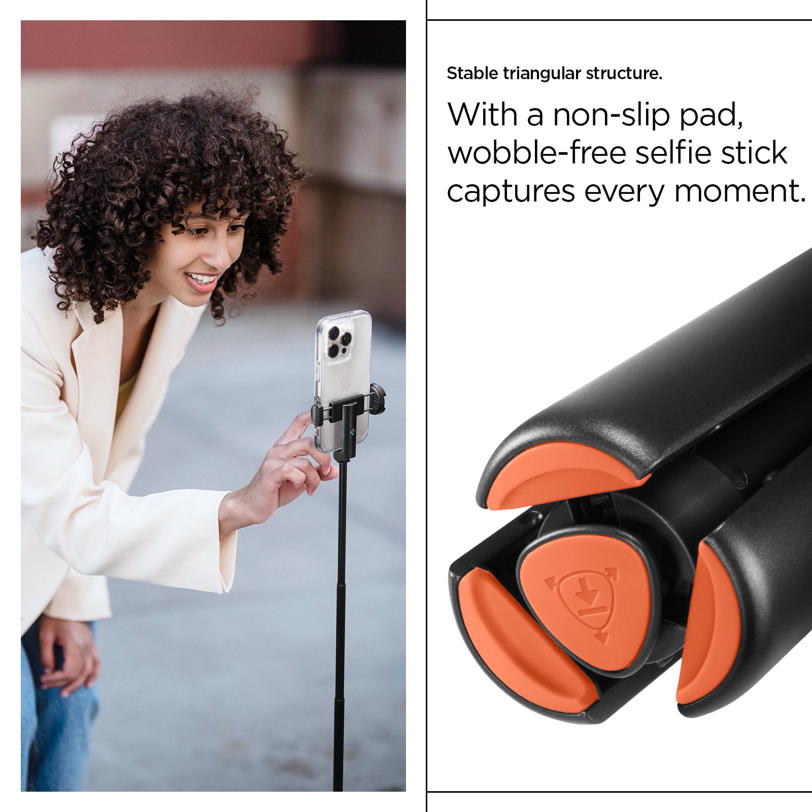 AMP09336 - Tripod Selfie Stick S541W in Black showing the stable triangular structure. With a non-slip pad, wobble-free selfie stick captures every moment