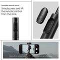 AMP09336 - Tripod Selfie Stick S541W in Black showing the detachable bluetooth remote. Simply press and lift the remote control from the stick