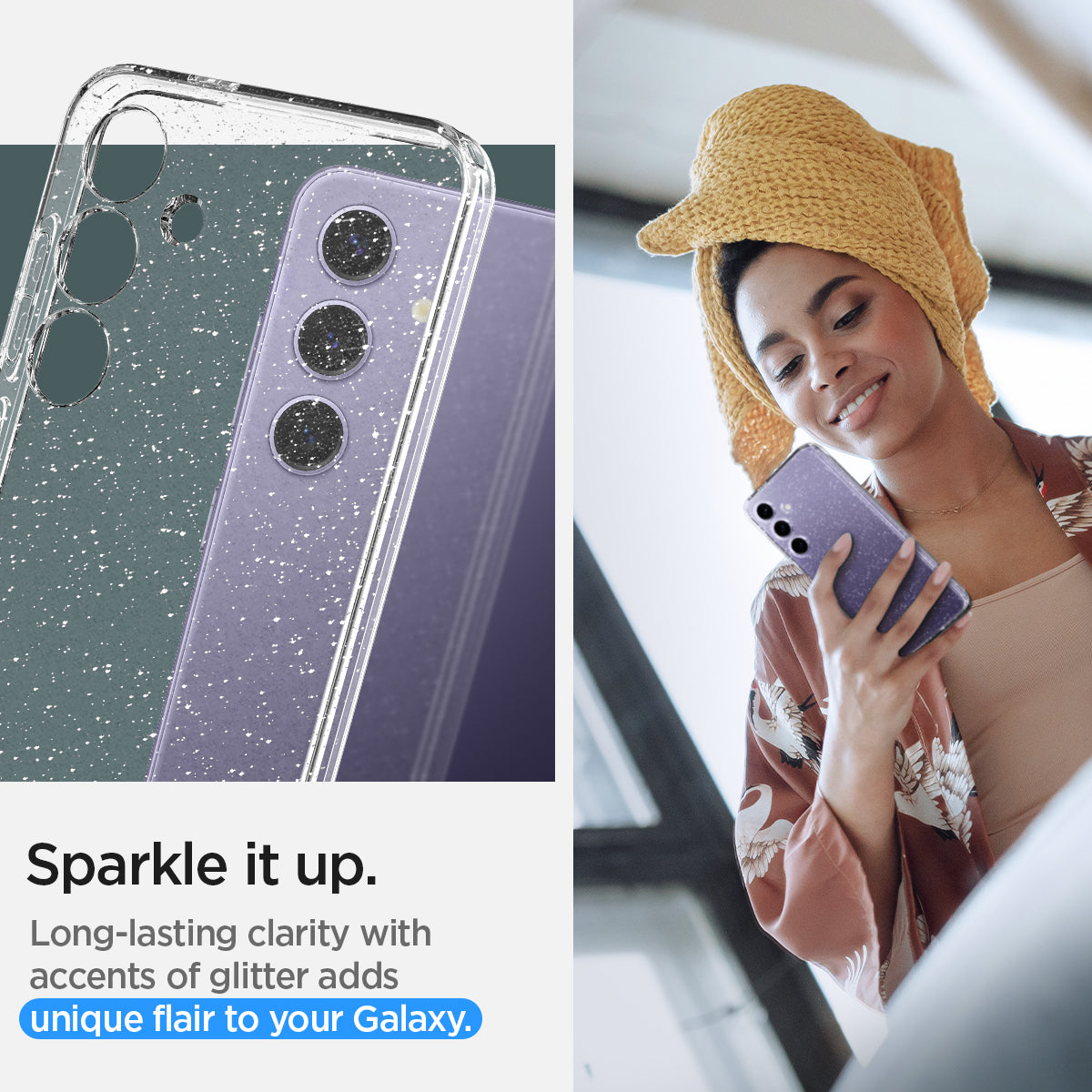 ACS07345 - Galaxy S24 Case Liquid Crystal Glitter in Crystal Quartz sparkle it up. long lasting clarity with accents of glitter adds unique flair to your galaxy.
