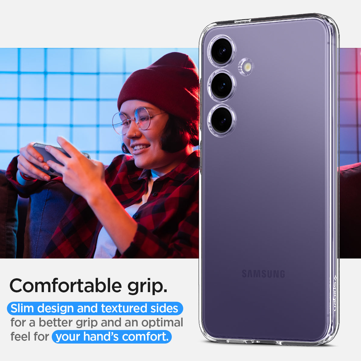 ACS07323 - Galaxy S24 Plus Case Liquid Crystal in Crystal comfortable grip. slim design and textured sides for a better grip and an optimal feel for your hand's comfort.
