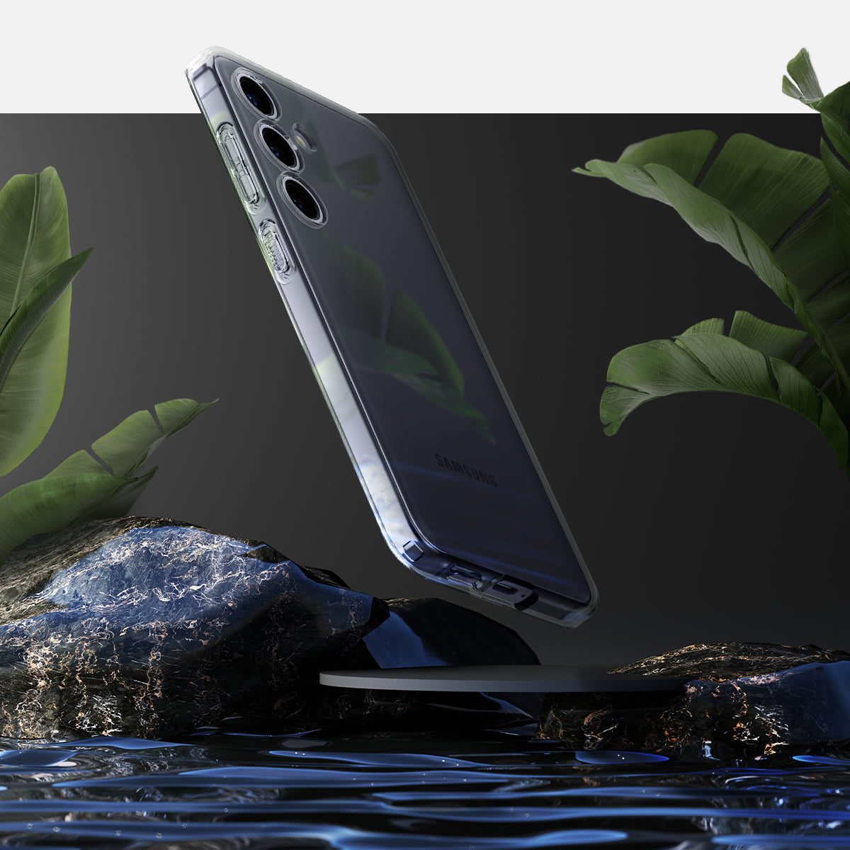 ACS07324 - Galaxy S24 Plus Case Liquid Crystal in Space Crystal showing back above the rock.