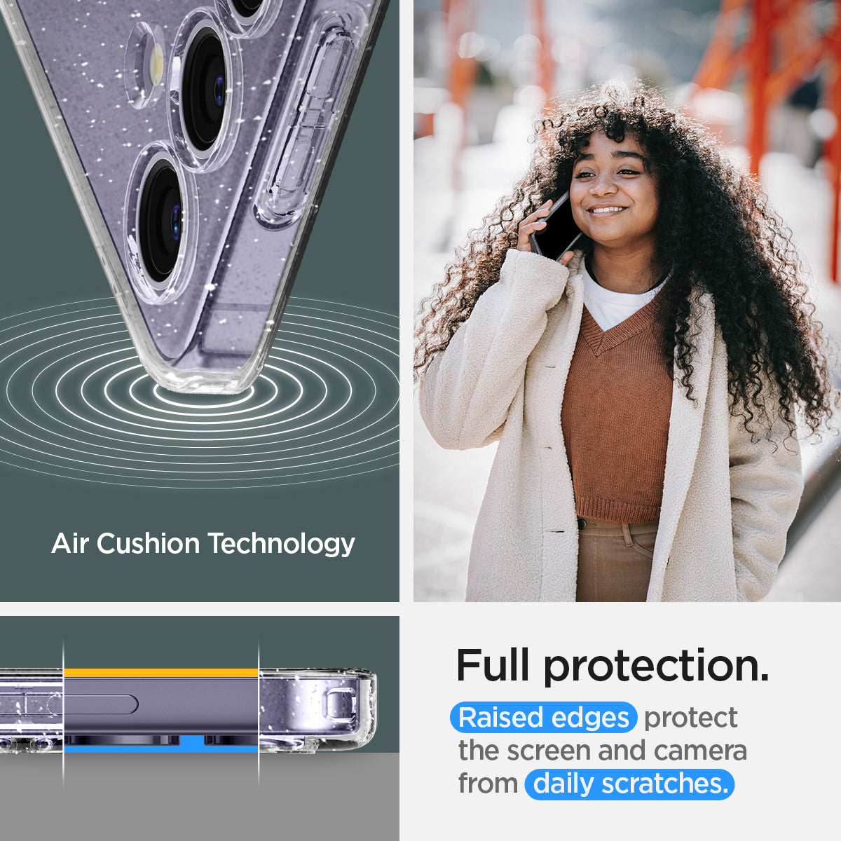 ACS07325 - Galaxy S24 Plus Case Liquid Crystal Glitter in Crystal Quartz air cushion technology. Full protection. Raised edges protect the screen and camera from daily scratches.