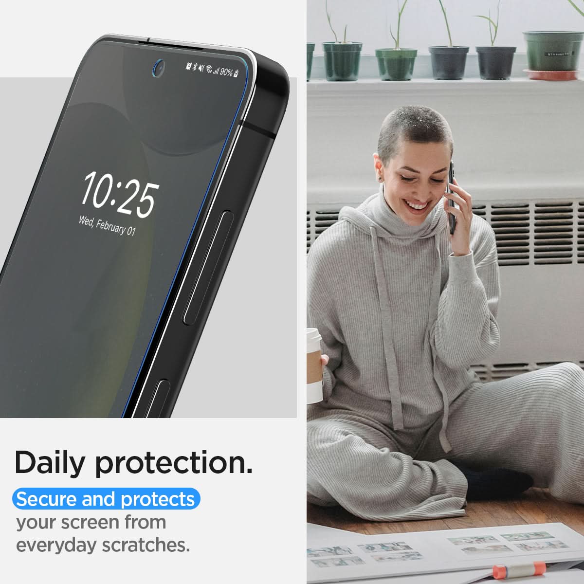 AFL07429 - Galaxy S24 Plus Neo Flex Solid in Transparency showing the daily protection. Secure and protects your screen from everyday scratches