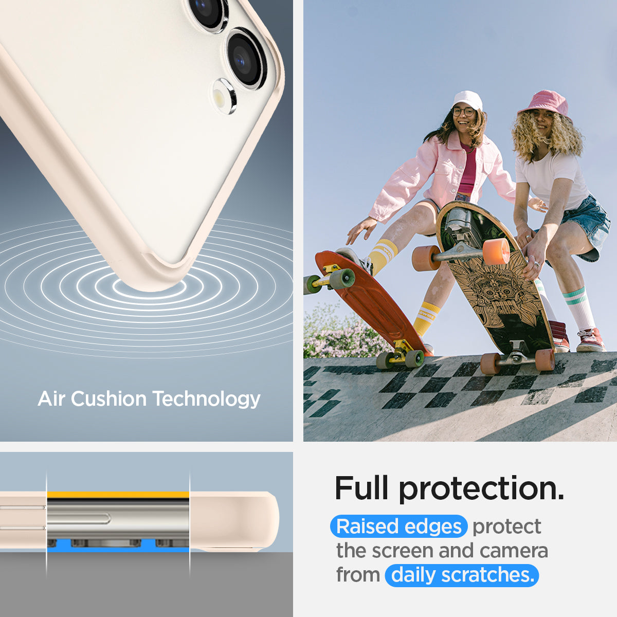 ACS06086 - Galaxy S23 Case Ultra Hybrid in sand beige full protection. raised edges protect the screen and camera from daily scratches. Aircushion technology.