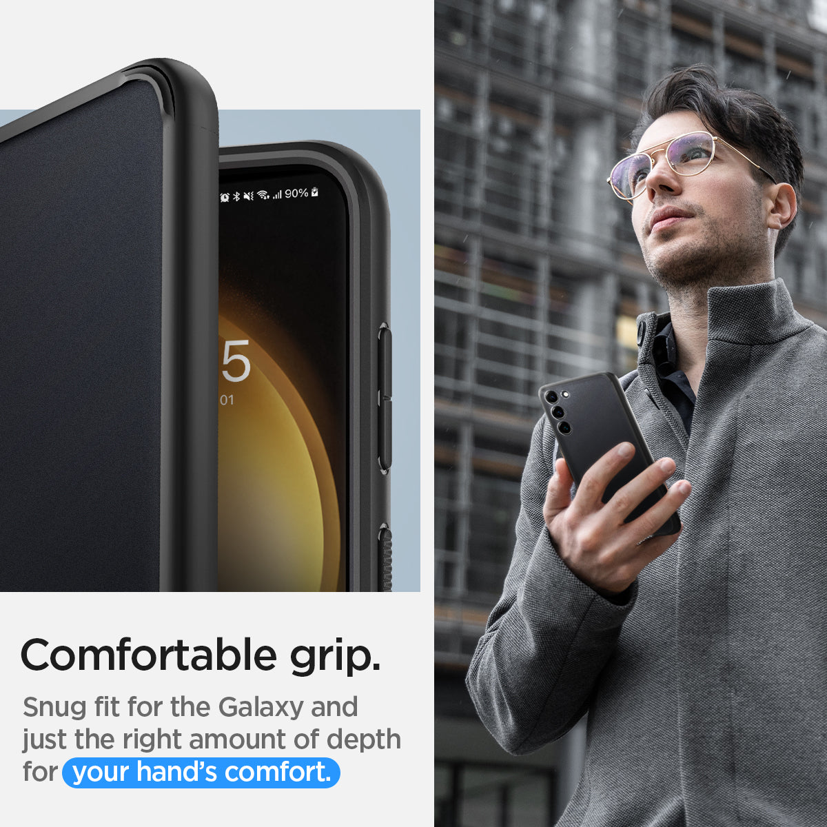 ACS05716 - Galaxy S23 Case Ultra Hybrid in frost black comfortable grip. snug fit for the galaxy and just the right amount of depth for your hand's comfort.