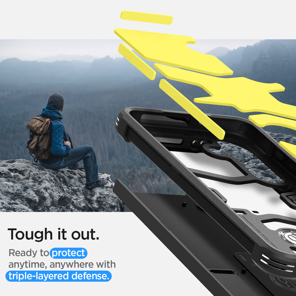 ACS07355 - Galaxy S24 Case Tough Armor in Black showing the triple-layered defense. Ready to protect anytime, anywhere