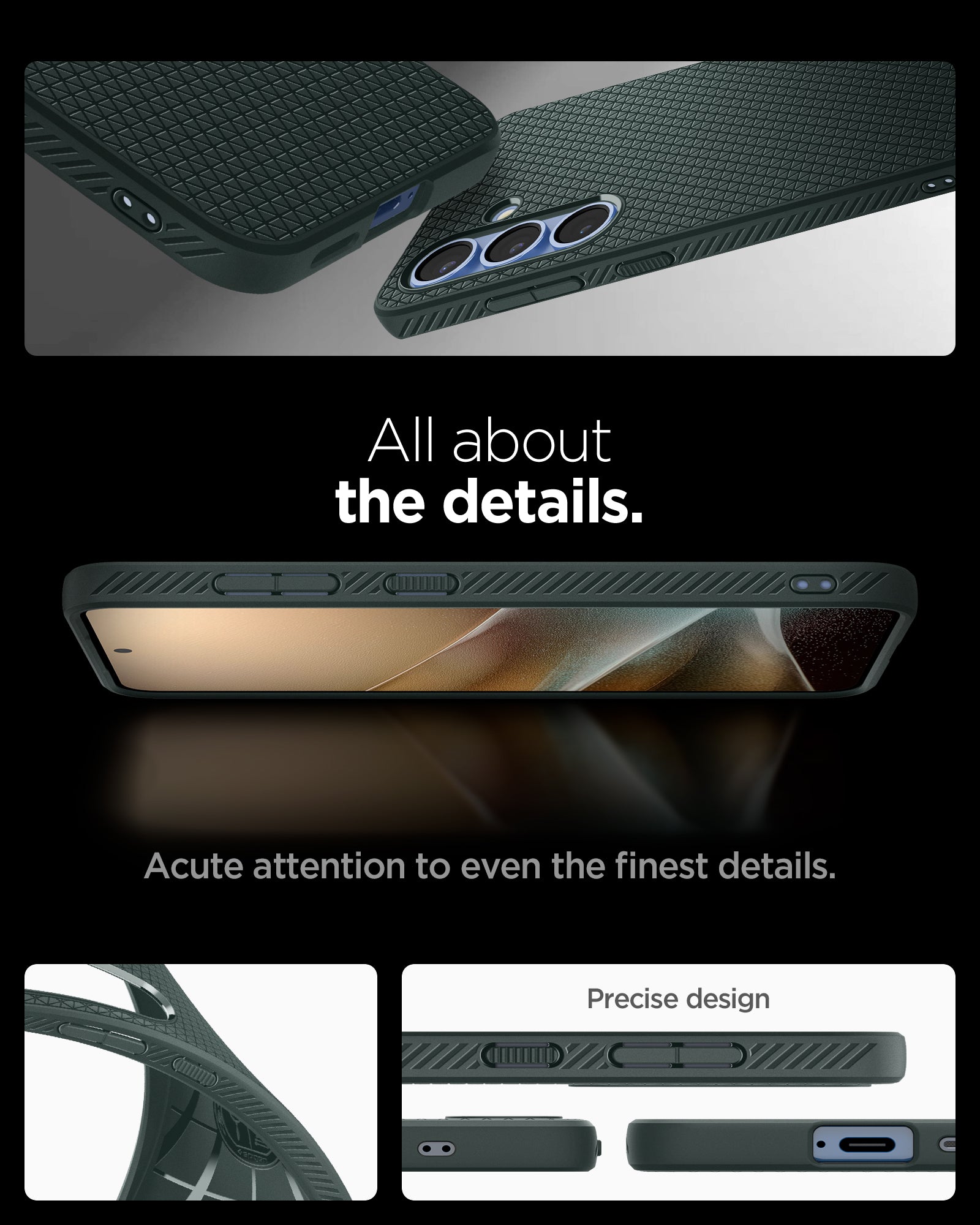 ACS09001 - Galaxy S25 Case Liquid Air in Abyss Green showing the details. Acute attention to even the finest details. Precise design