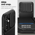ACS05891 - Galaxy A54 5G Case Optik Armor in Black showing the slide and snap. Optik Armor can protect your camera as well with special cut-out for easy access