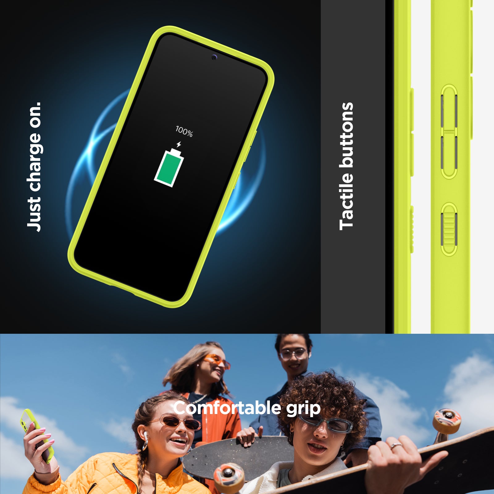 ACS06099 - Galaxy A54 5G Case Ultra Hybrid in Lime just charge on. Tactile buttons. Comfortable grip.