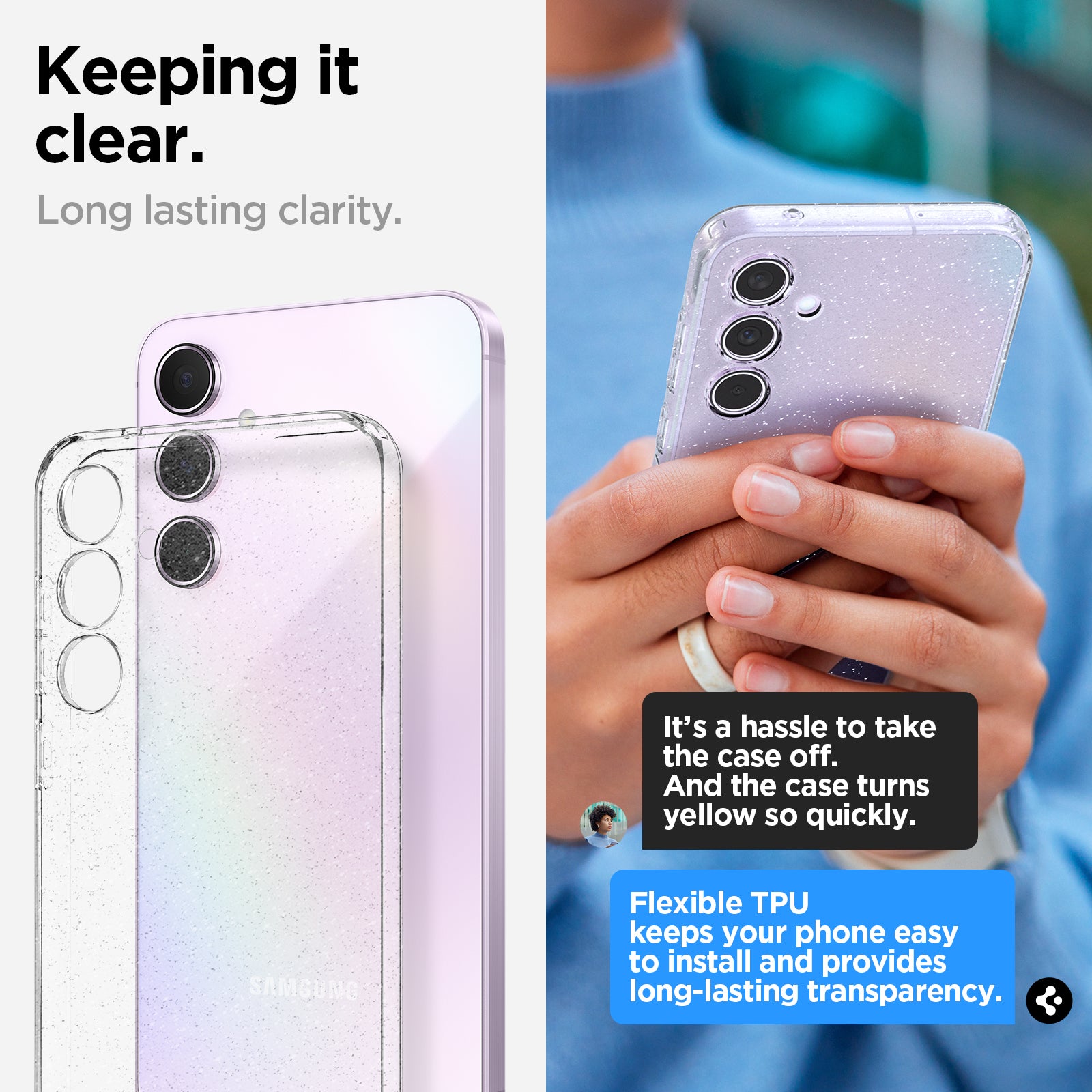 ACS07538 - Galaxy A55 5G Case Liquid Crystal Glitter in Crystal Quartz keeping it clear. Long lasting clarity.