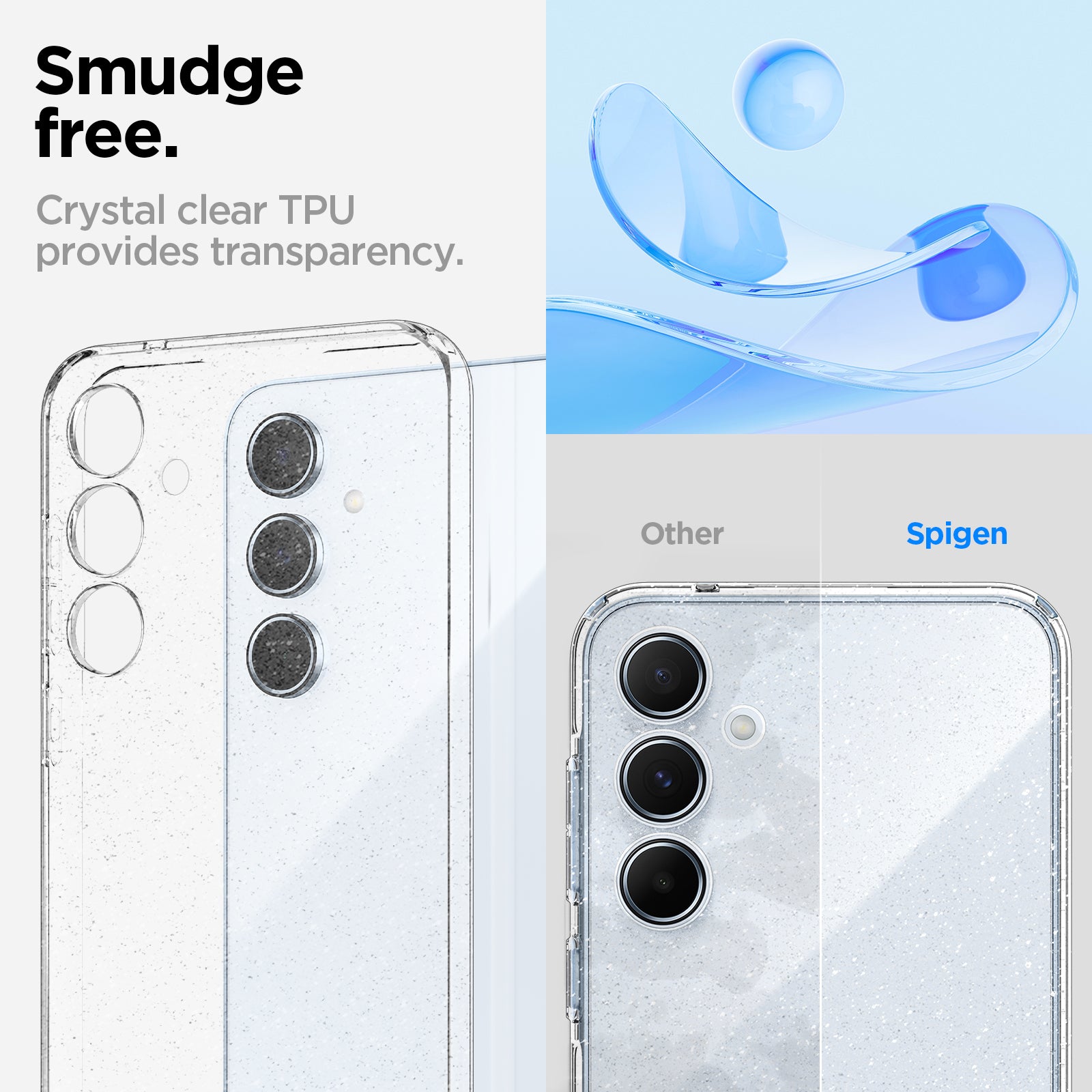 ACS07538 - Galaxy A55 5G Case Liquid Crystal Glitter in Crystal Quartz smudge free Crystal TPU provides transparency.