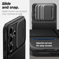 ACS07535 - Galaxy A55 5G Case Optik Armor in Black showing the slide and snap. Optik Armor can protect your camera as well with special cut-out for easy access