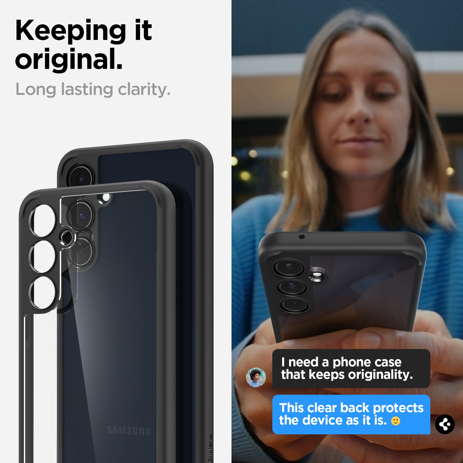 ACS07529 - Galaxy A55 5G Case Ultra Hybrid in Matte Black keeping it original. Long lasting clarity.