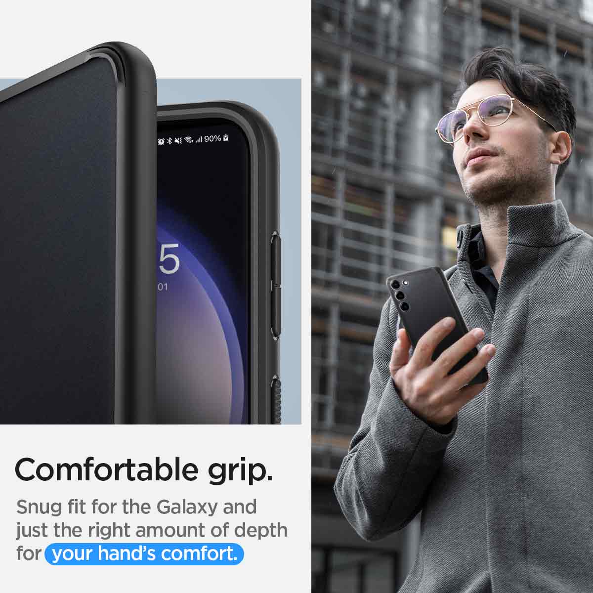 ACS05670 - Galaxy S23 Plus Case Ultra Hybrid in frost black comfortable grip. snug fit for the galaxy and just the right amount of depth for your hand's comfort.