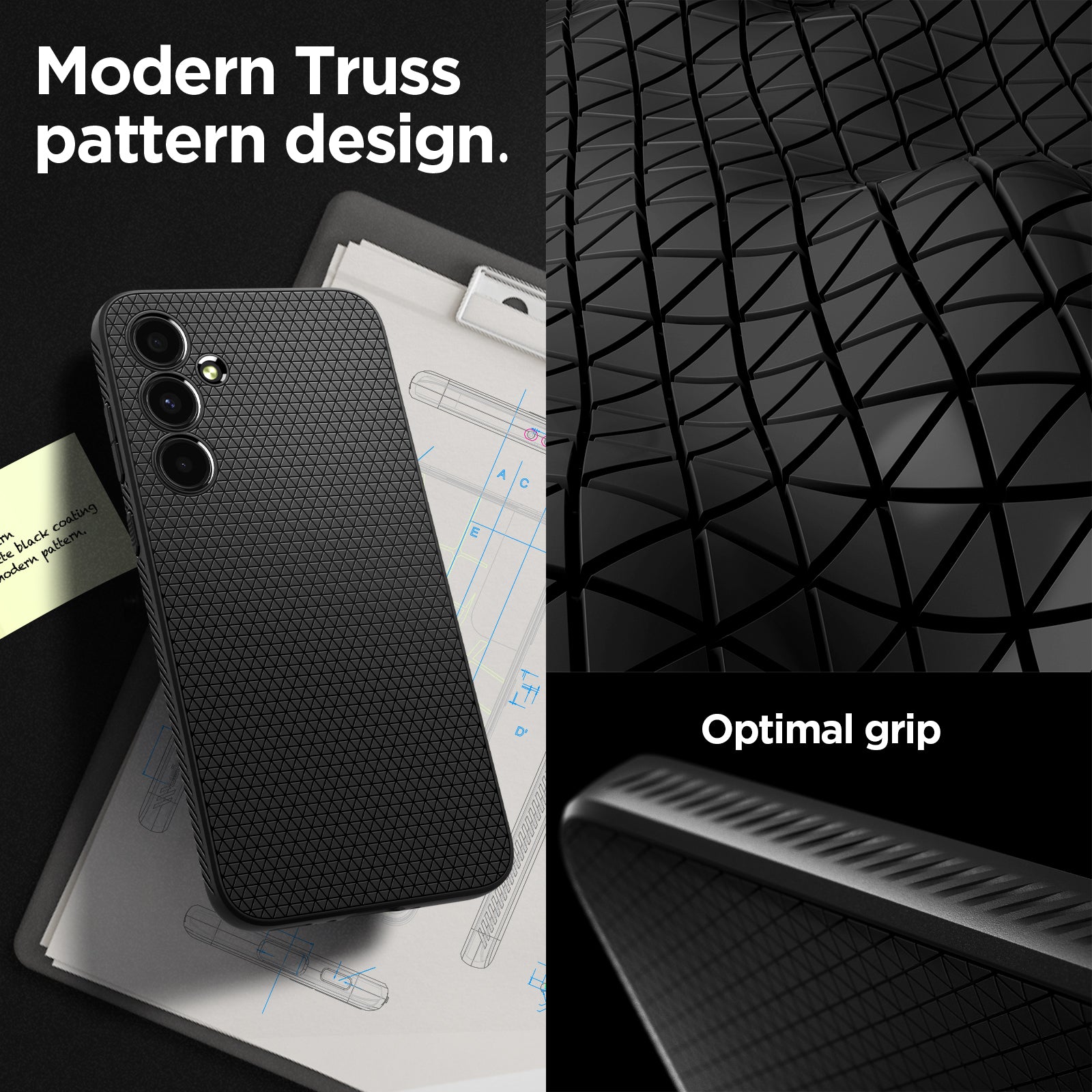 ACS07519 - Galaxy A35 5G Case Liquid Air in Matte Black modern truss pattern design. Optimal grip.