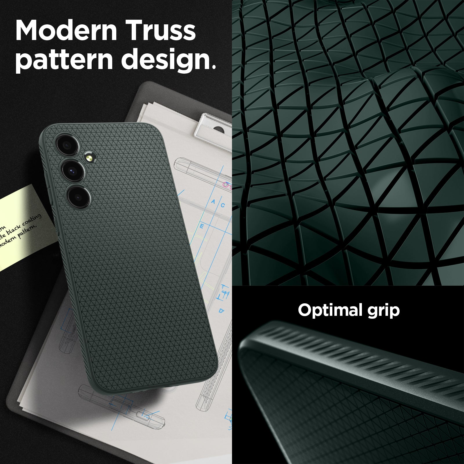 ACS07520 - Galaxy A35 5G Case Liquid Air in Abyss Green modern truss pattern design. Optimal grip.