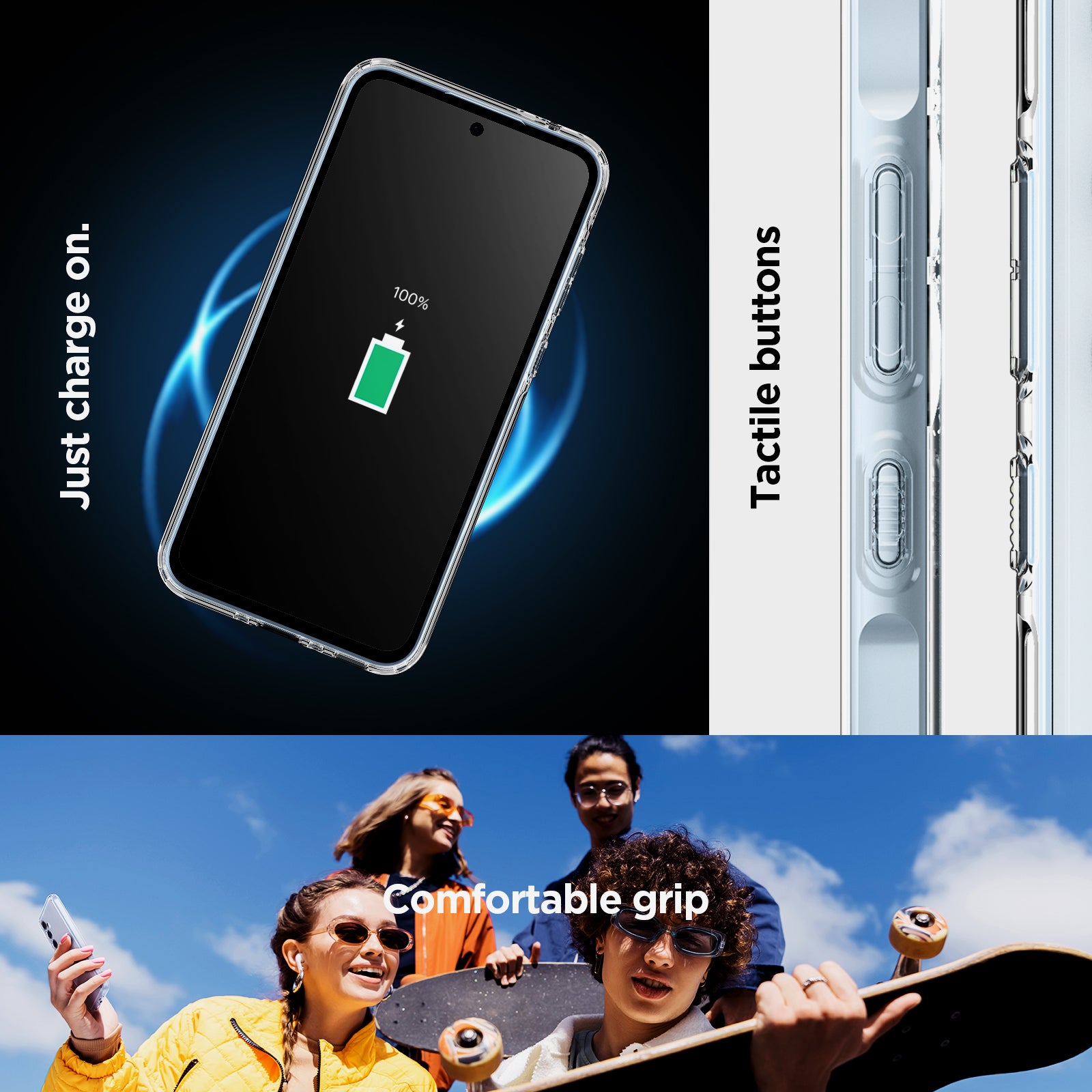 ACS07523 - Galaxy A35 5G Case Ultra Hybrid in Crystal Clear just charge on. Tactile buttons. Comfortable grip.
