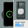 ACS07334 - Galaxy S24 Plus Case Tough Armor in Abyss Green showing simply charge. Wireless, PowerShare and USB-C cable all check
