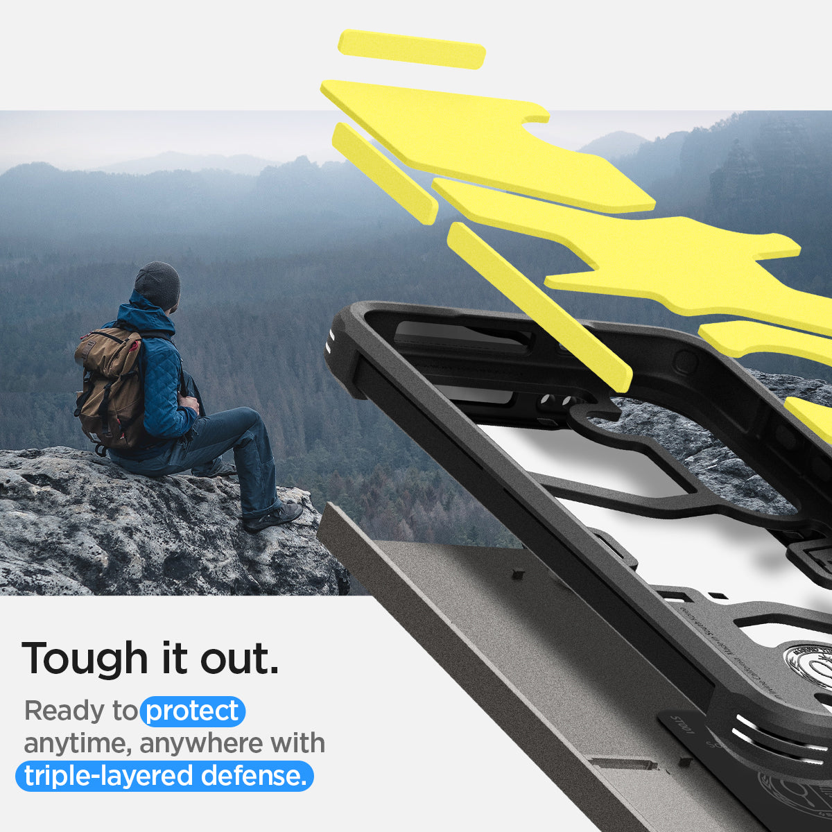 ACS07333 - Galaxy S24 Plus Case Tough Armor in Gunmetal showing the triple-layered defense. Ready to protect anytime, anywhere