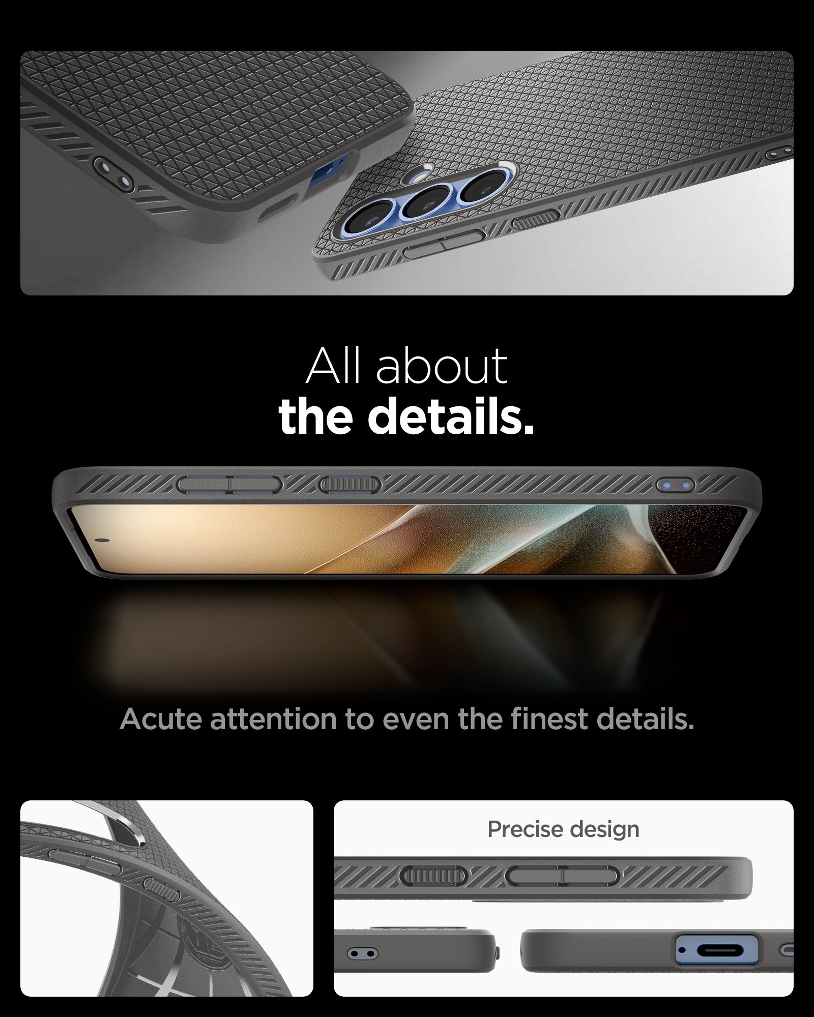 ACS08980 - Galaxy S25 Plus Case Liquid Air in Marble Gray showing the details. Acute attention to even the finest details. Precise design