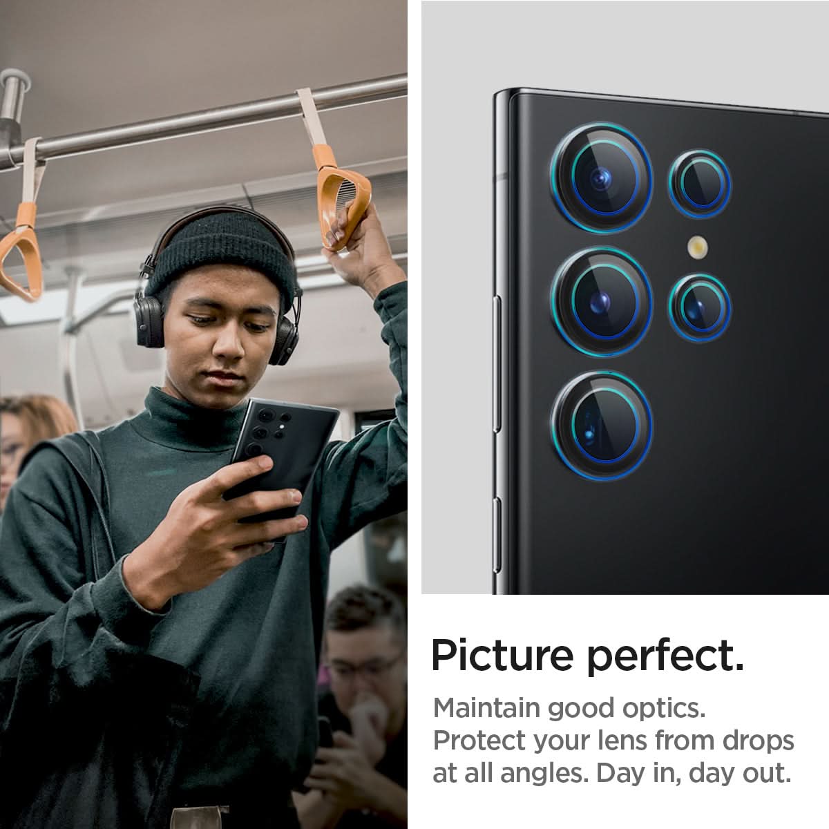 AGL05950 - Galaxy S23 Ultra EZ Fit Optik Pro Lens Protector in black picture perfect. maintain good optics. Protect your lens from drops at all angles. day in, day out.