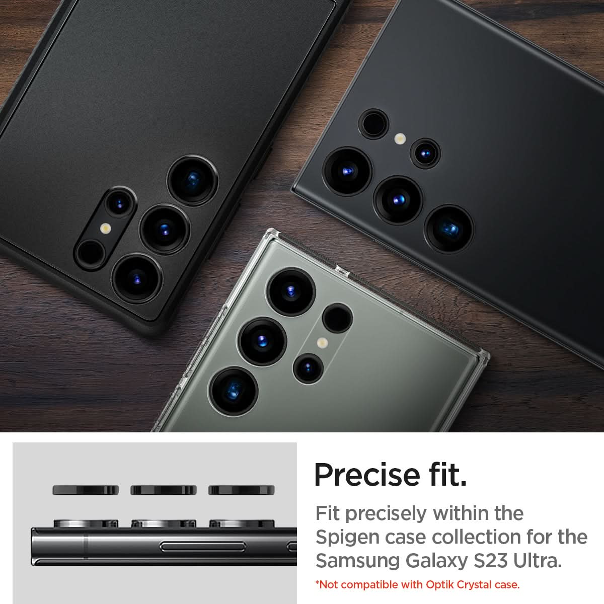 AGL05950 - Galaxy S23 Ultra EZ Fit Optik Pro Lens Protector in black precise fit. fit precisely within the spigen case collection for the samsung galaxy s23 ultra. *Not compatible with optik crystal case.
