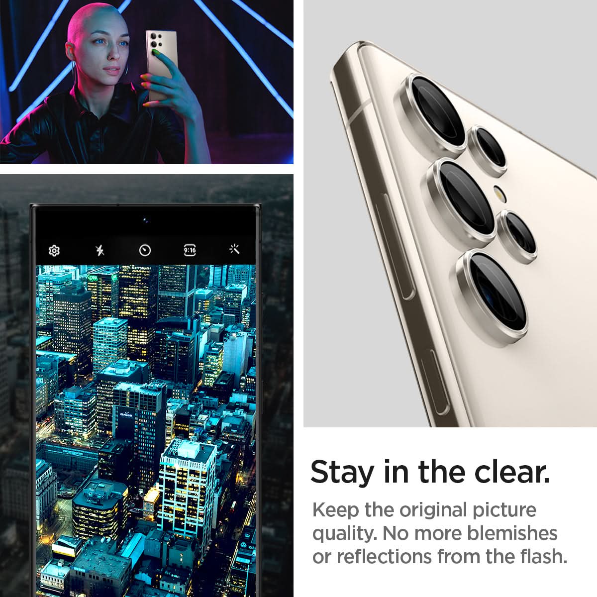 AGL06165 - Galaxy S23 Ultra EZ Fit Optik Pro Lens Protector in cream stay in the clear. keep the original picture quality. No more blemishes or reflections from the flash.