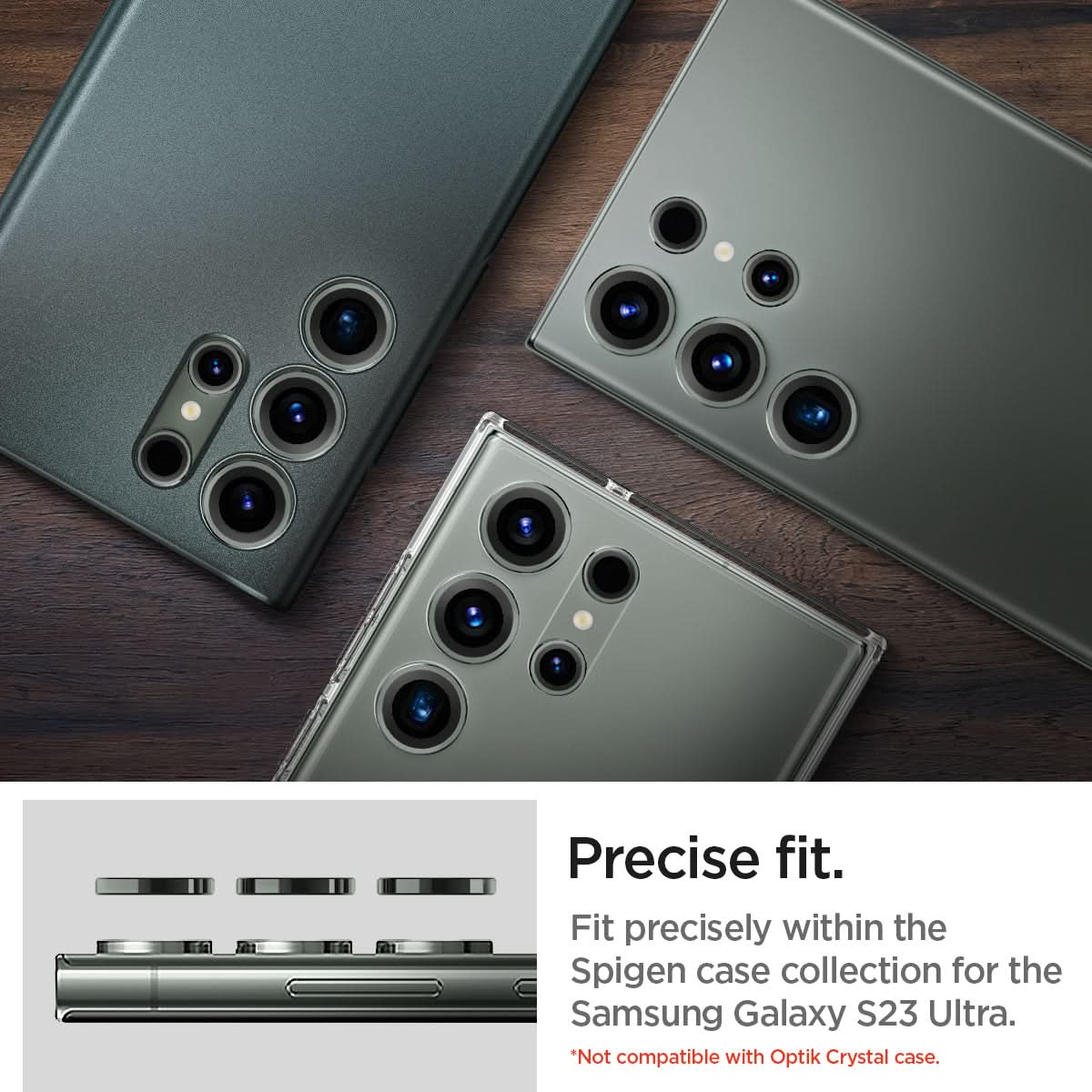 AGL06166 - Galaxy S23 Ultra EZ Fit Optik Pro Lens Protector in green precise fit. fit precisely within the spigen case collection for the samsung galaxy s23 ultra. *Not compatible with optik crystal case.