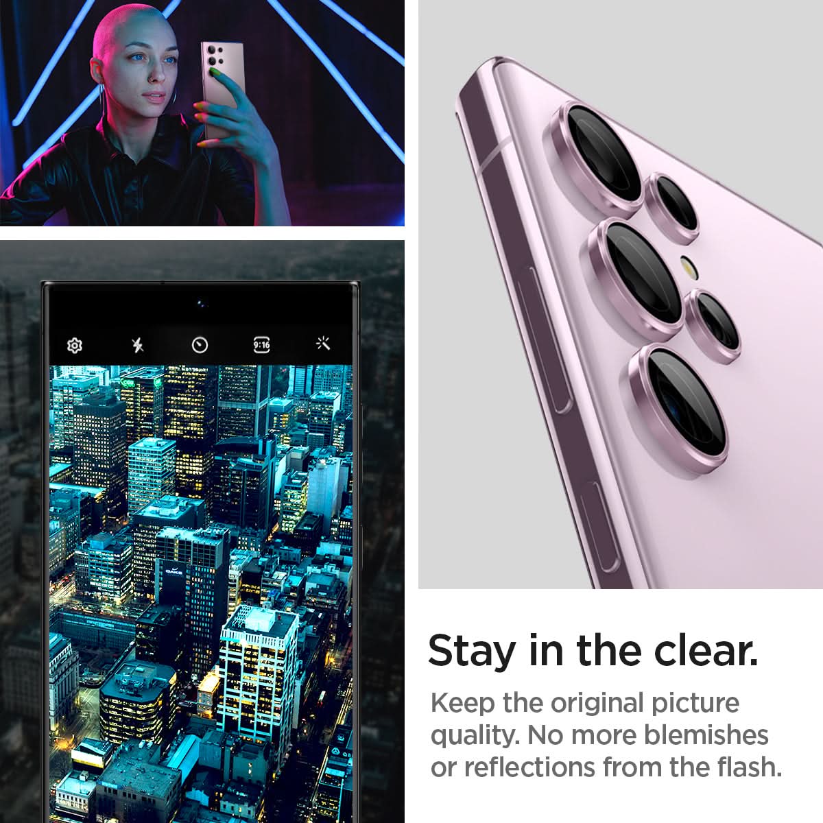 AGL06167 - Galaxy S23 Ultra EZ Fit Optik Pro Lens Protector in lavender stay in the clear. keep the original picture quality. No more blemishes or reflections from the flash.