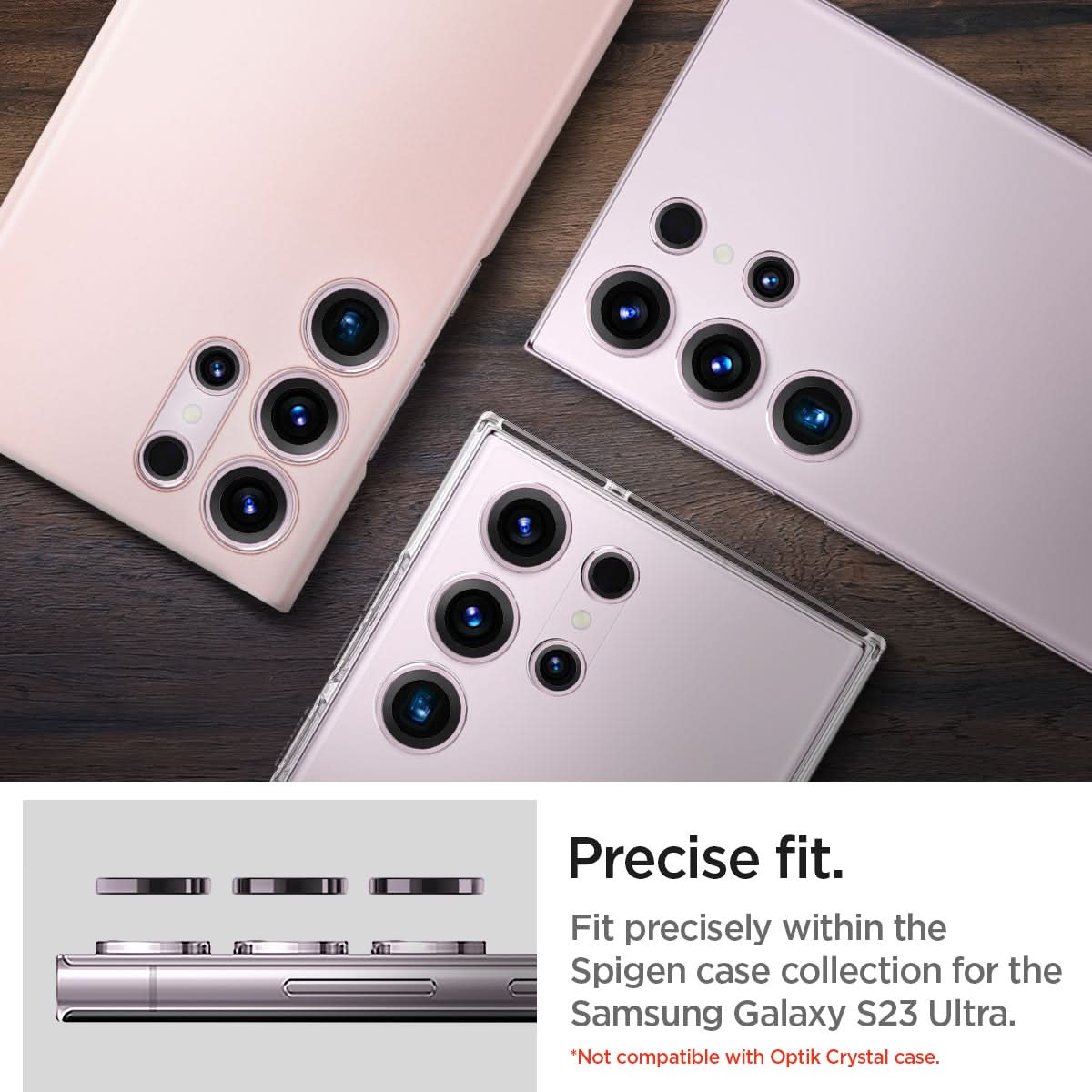 AGL06167 - Galaxy S23 Ultra EZ Fit Optik Pro Lens Protector in lavender precise fit. fit precisely within the spigen case collection for the samsung galaxy s23 ultra. *Not compatible with optik crystal case.