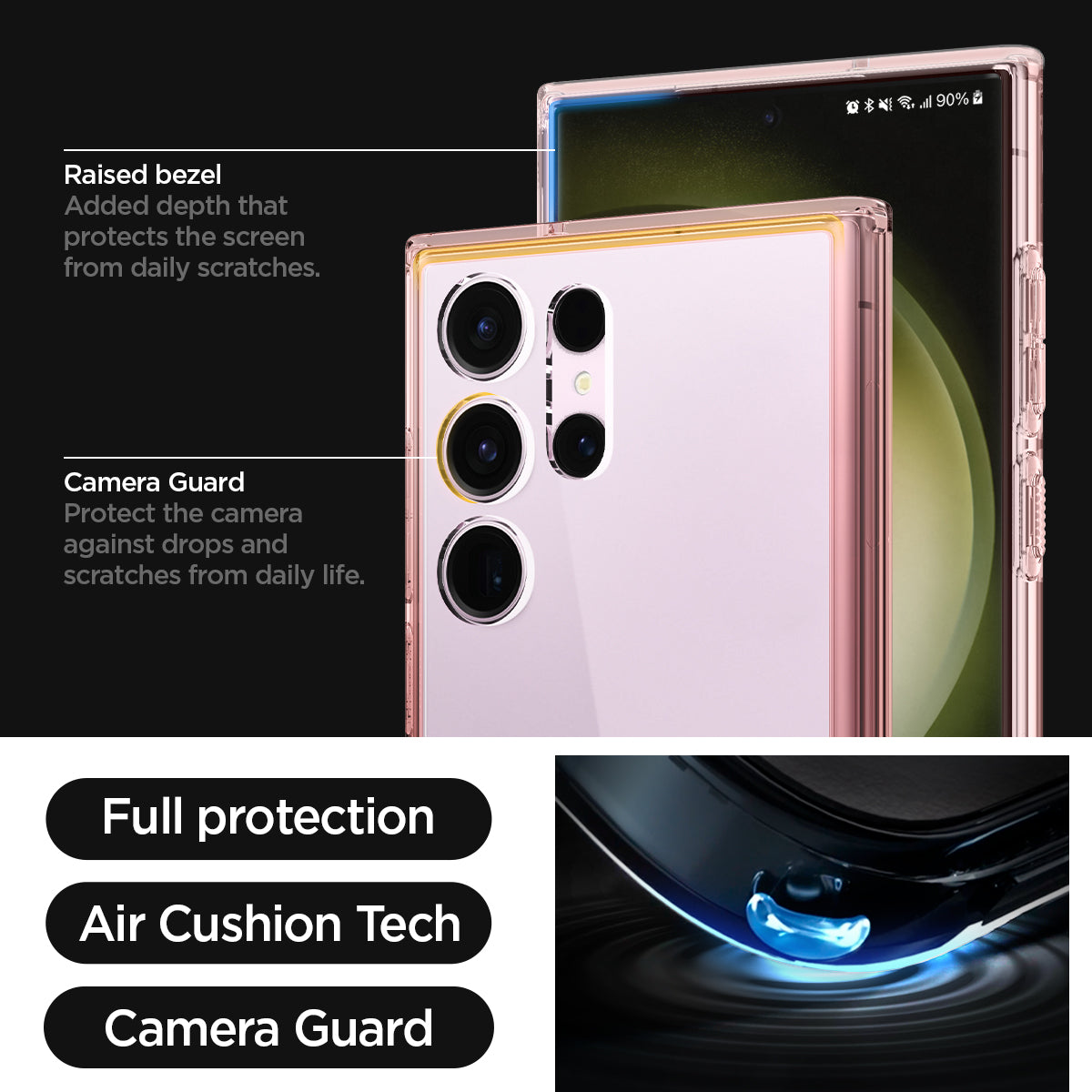 ACS06079 - Galaxy S23 Ultra Case Ultra Hybrid in rose crystal  raised bezel added depth that protects the screen from daily scratches. camera guard protect the camera against drops and scratches from daily life. full protection. air cushion tech. camera guard.