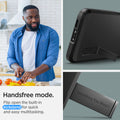 ACS05718 - Galaxy S23 Case Tough Armor in black handsfree mode. Flip open the kickstand for quick and easy multitasking.