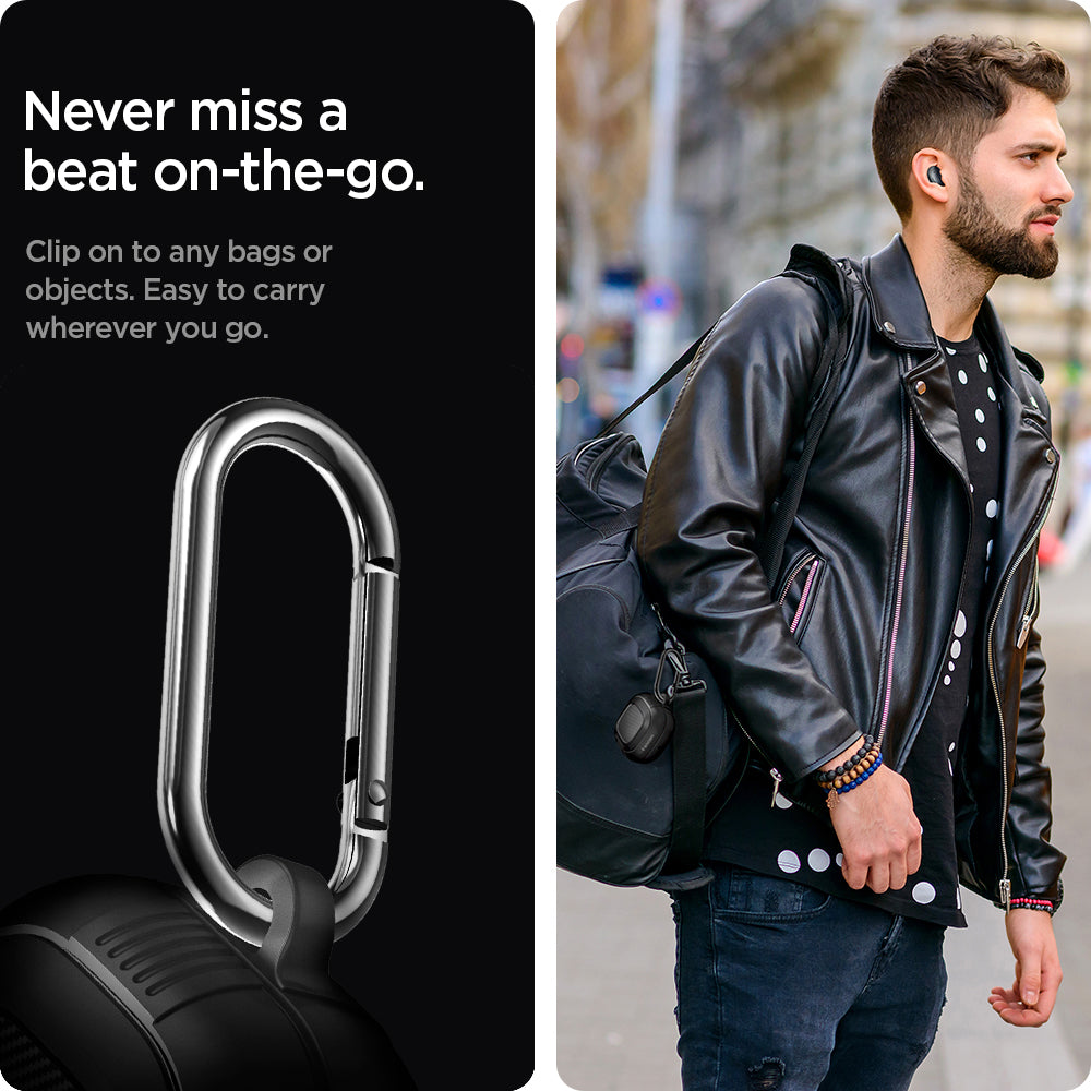 ASD01276 - Galaxy Buds 2 Pro / 2 / Pro / Live Case Rugged Armor in matte black never miss a beat on the go. Clip on to any bags or objects. easy to carry wherever you go.