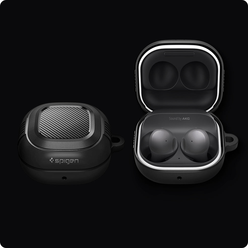 ASD01276 - Galaxy Buds 2 Pro / 2 / Pro / Live Case Rugged Armor in matte black showing case with open.