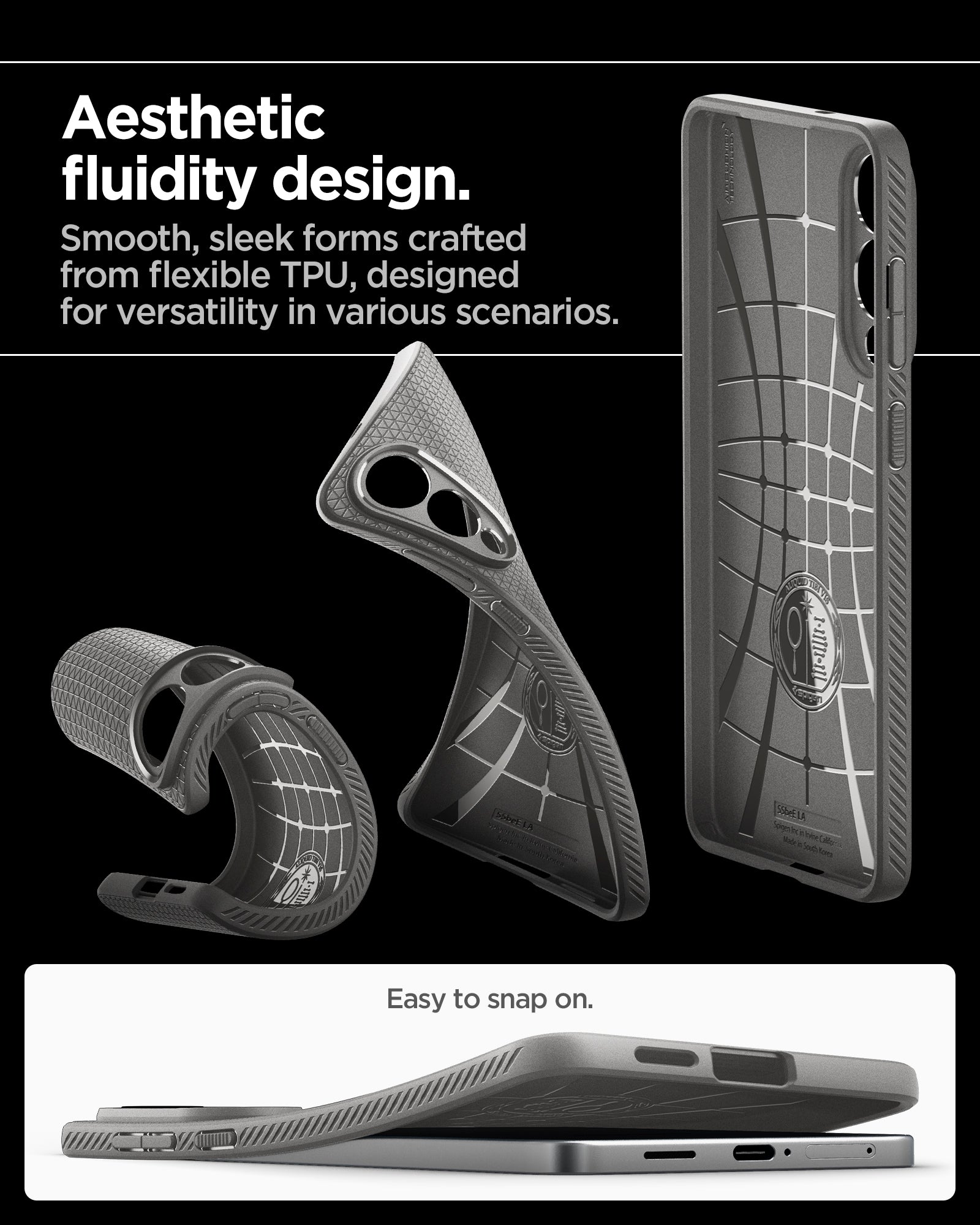 ACS09421 - Galaxy S25 Edge Case Liquid Air in Marble Gray showing the Aesthetic fluidity design. Smooth, sleek forms crafted from flexible TPU, designed from versatility in various scenarios. Easy to snap on