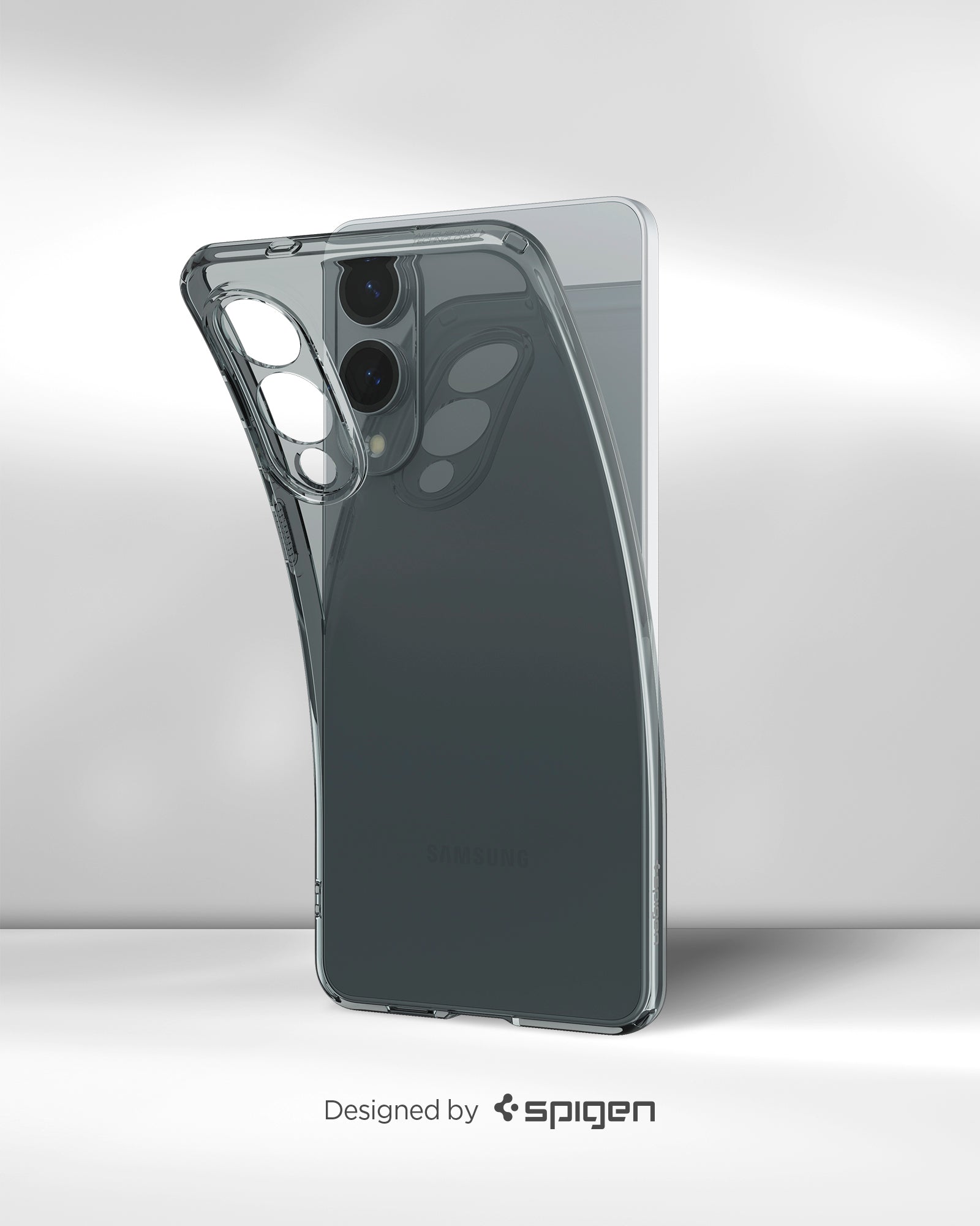 ACS09426 - Galaxy S25 Edge Case Liquid Crystal in Space Crystal showing the back, partial side, top part slightly lifted up