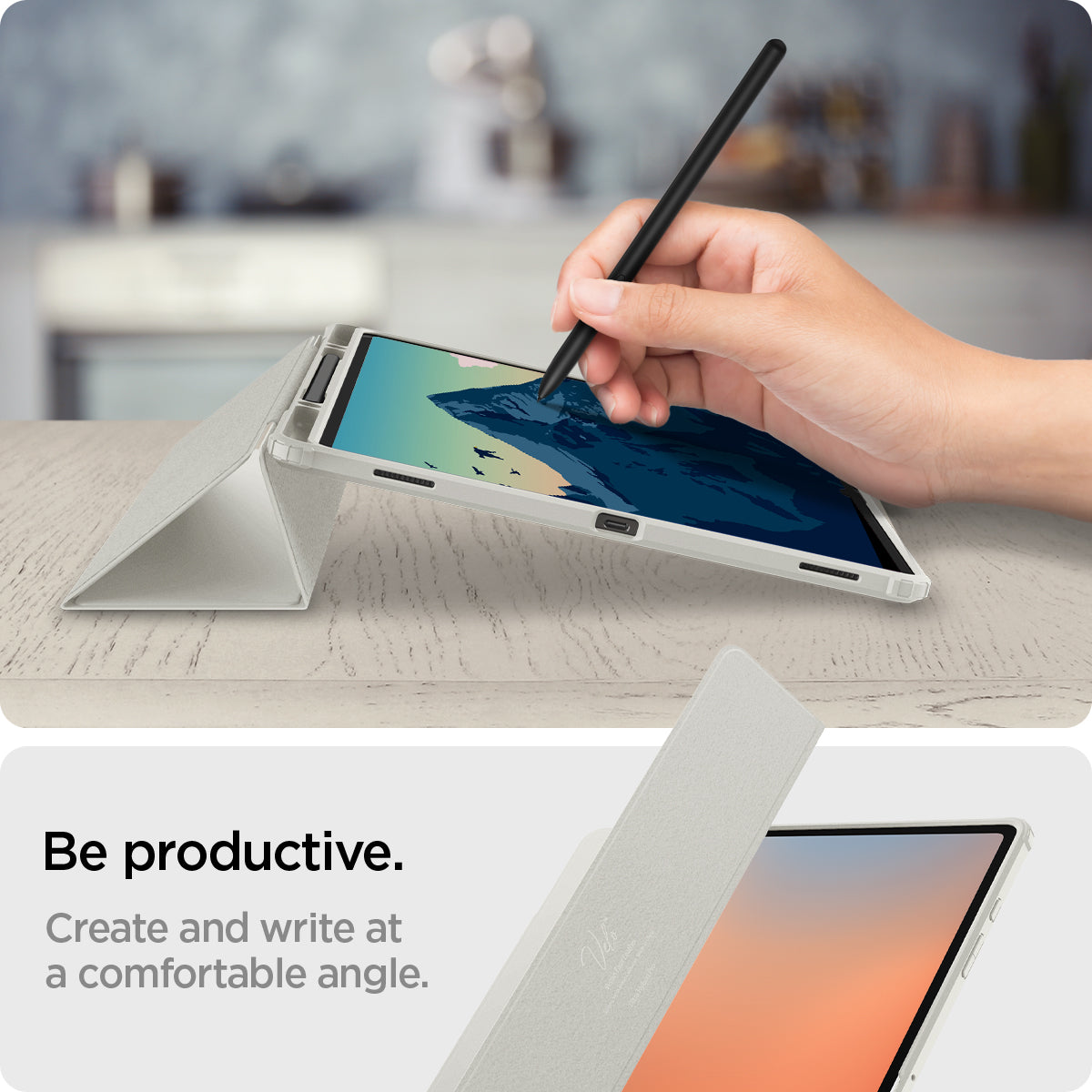 ACS08796 - Galaxy Tab S10 Case Ultra Hybrid Pro in gray be productive. create and write at a comfortable angle.