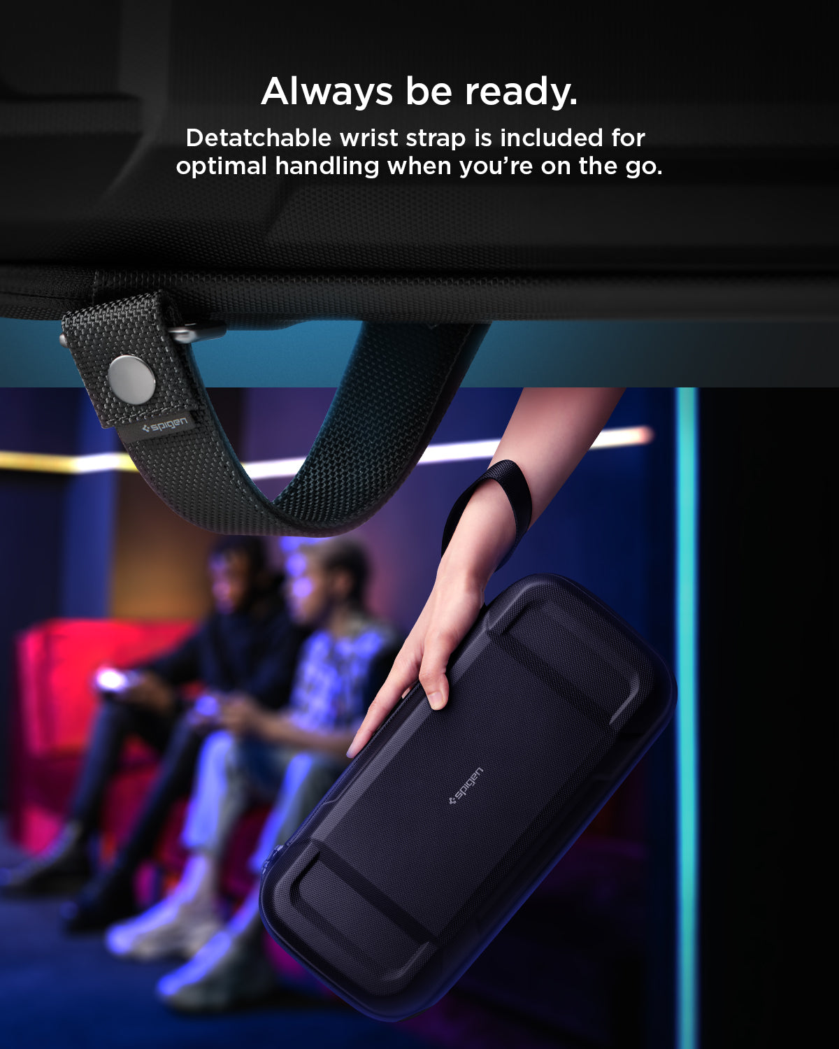 AFA03731 - Steam Deck Case Rugged Armor Pro Sleeve in black showing the detachable wrist strap included for optimal handling when you're on the go