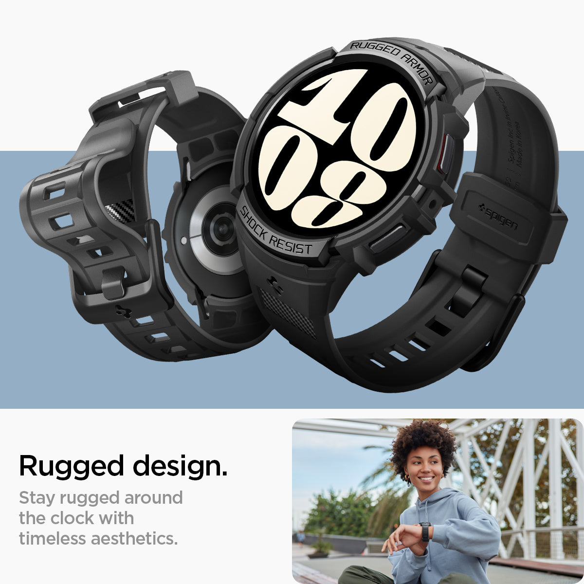 ACS06501 - Galaxy Watch 6 (40mm) Case Rugged Armor Pro in black rugged design. stay rugged around the clock with timeless aesthetics.